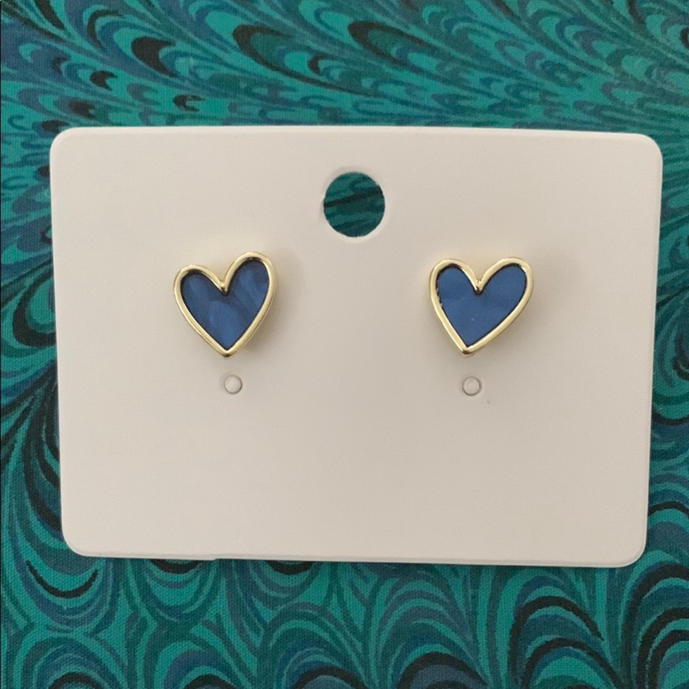 Gold and Blue Heart Earrings